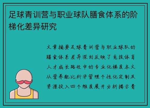 足球青训营与职业球队膳食体系的阶梯化差异研究