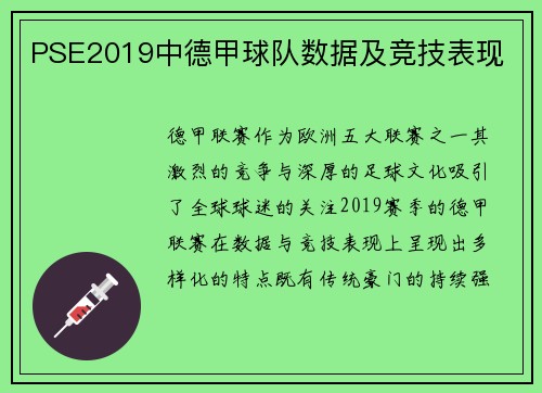 PSE2019中德甲球队数据及竞技表现